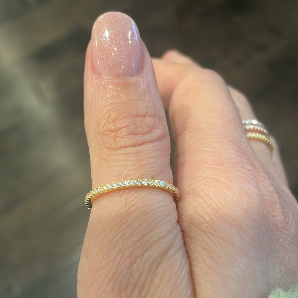 CZ diamond eternity band+Diamond wedding band Gold+Silver+Rose Gold+Thin - Picture 5 of 9